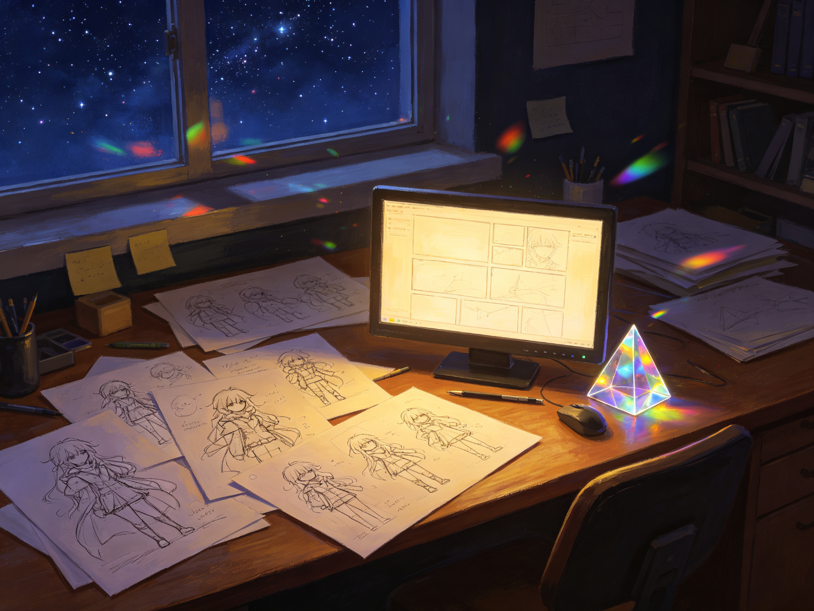 虹光工坊的夜晚创作现场